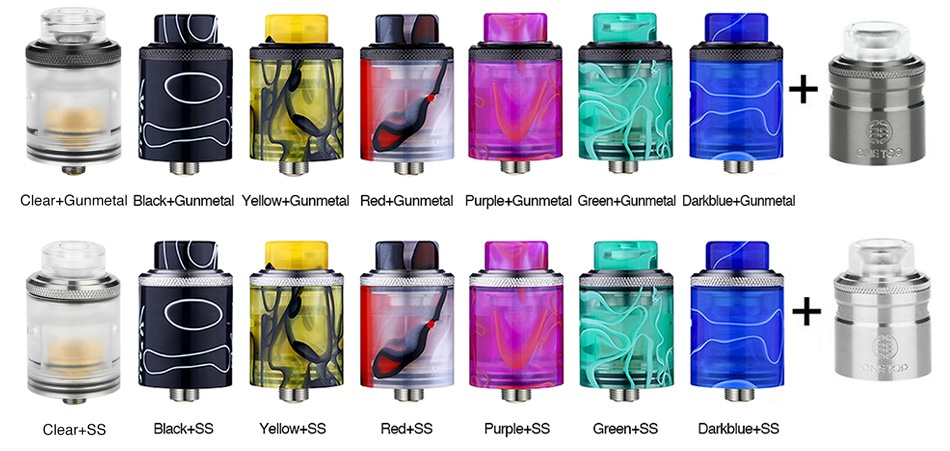 Onetop Vape Gemini RDTA   Clear  Gunmetal Black Gunmetal Yellow Gunmetal Red  Gunmetal Purple  Gunmetal Green  Gunmetal Darkblue  Gunmetal   Black SS Yellow ss Red ss Purple sS Green ss Darkblue ss