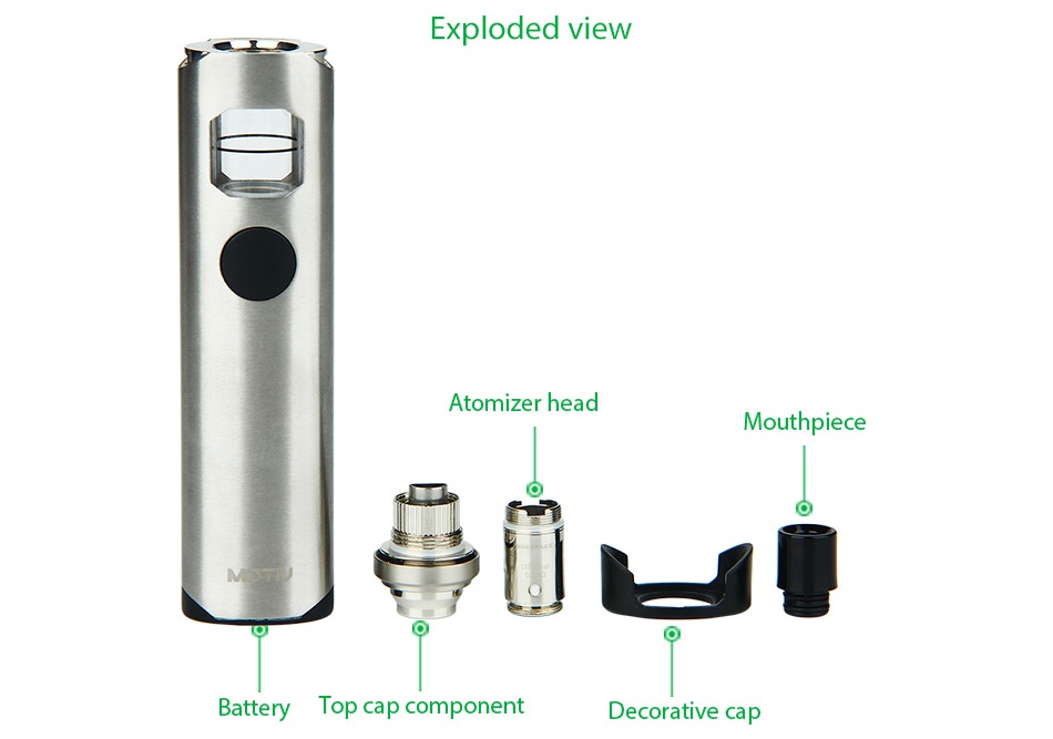 WISMEC Motiv Starter Kit 2200mAh Exploded view Atomizer head Mouthpiece   Battery Top cap component Decorative cap