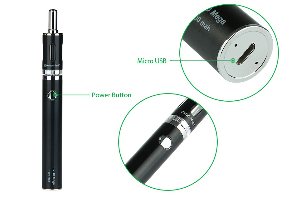 Kangertech EVOD MEGA Simple Kit 1900mAh Micro usB 19 Power Button