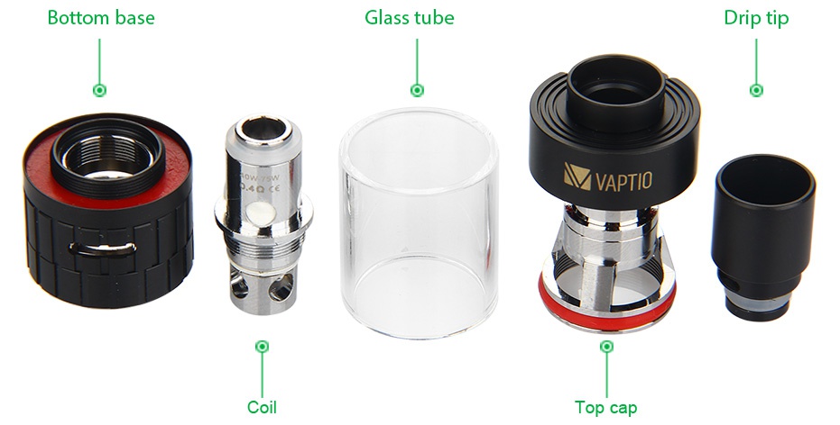 Vaptio S150 ATC Full Kit Bottom base Glass tube Drip tip VAPTIO p cap