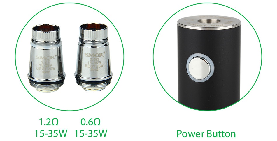 SMOK BRIT One Mini Kit 1600mAh 1 29 0 60 15 35W15 35W Power button