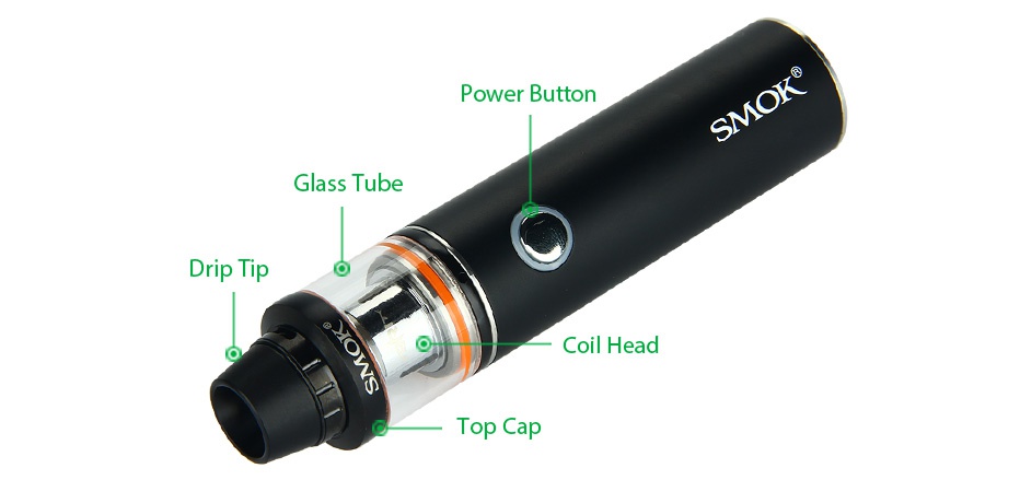 SMOK BRIT One Mega Kit 2000mAh Power button Glass Tube rip lip Coil head Top Cap