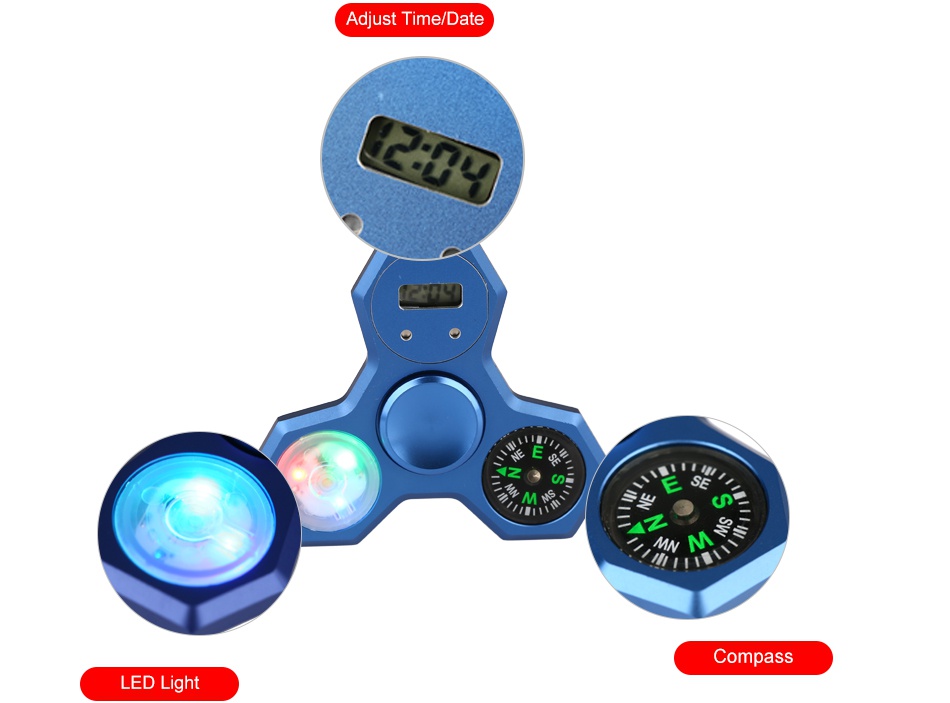 LED Compass Hand Spinner With Digital Clock Adjust Time Date Q Compass LED Ligh