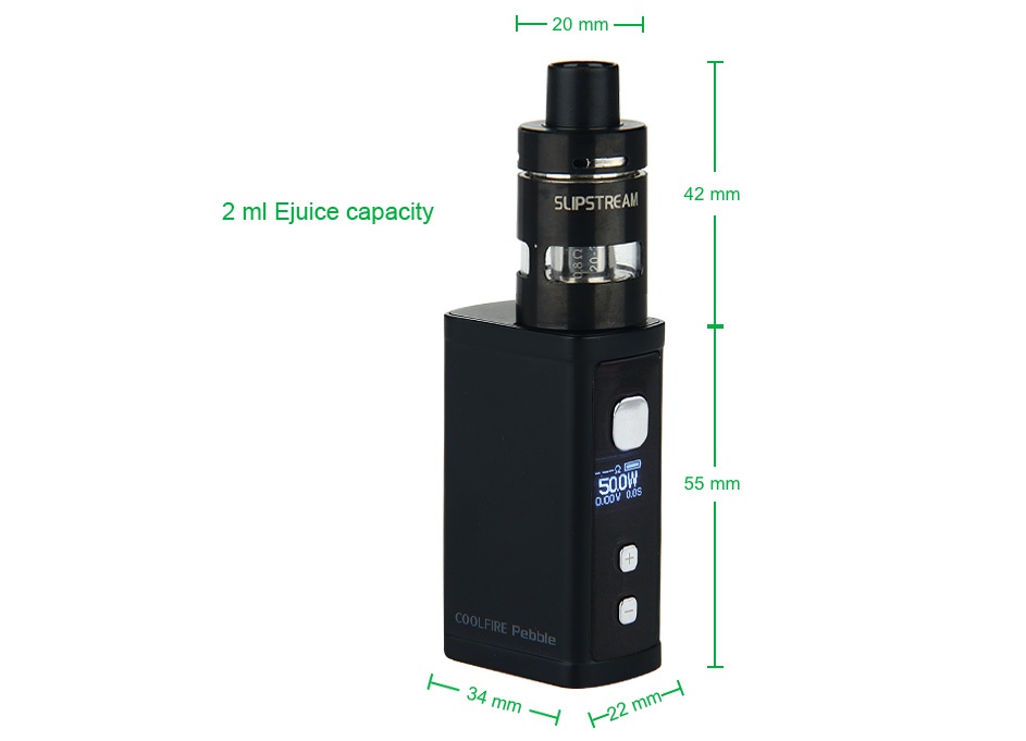 Innokin Cool Fire Pebble 50W Full Kit with SlipStream Atomizer 1300mAh 42 mm 2 ml Juice capacity SUPSTREAM 55 mm 22