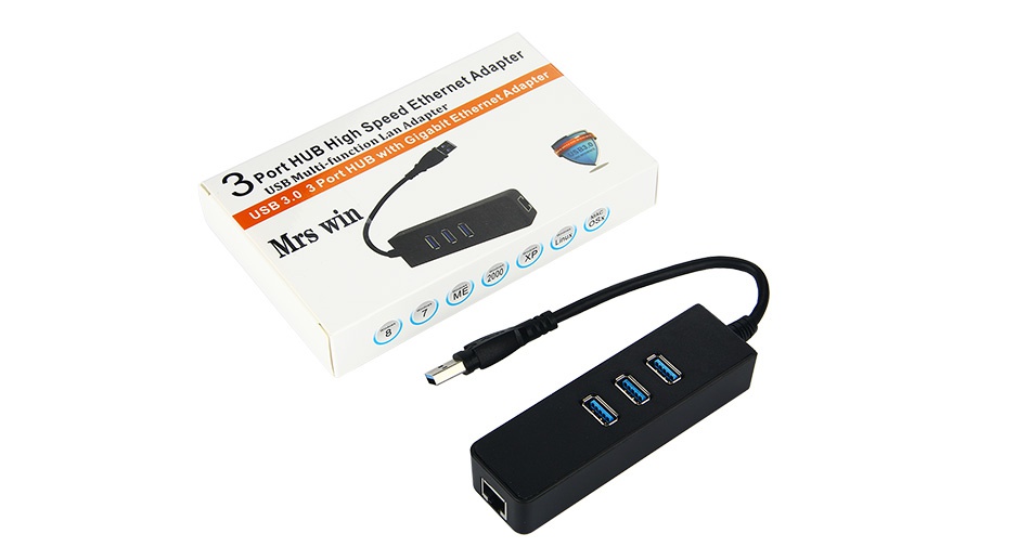 USB 3.0 3-Port HUB with Gigabit Ethernet Adapter Mrs wn