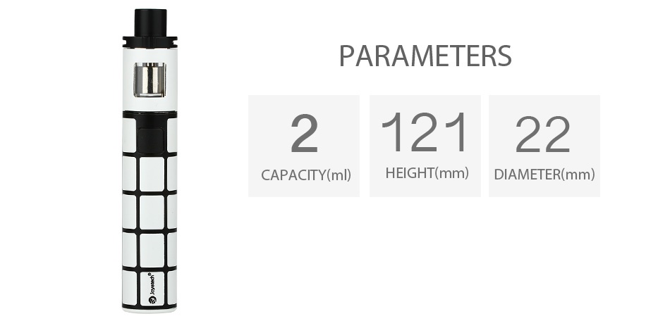 Joyetech eGo ONE TFTA Kit 2300mAh PARAMETERS 212122 CAPACITY ml  HEIGHT mm  DIAMETER mm