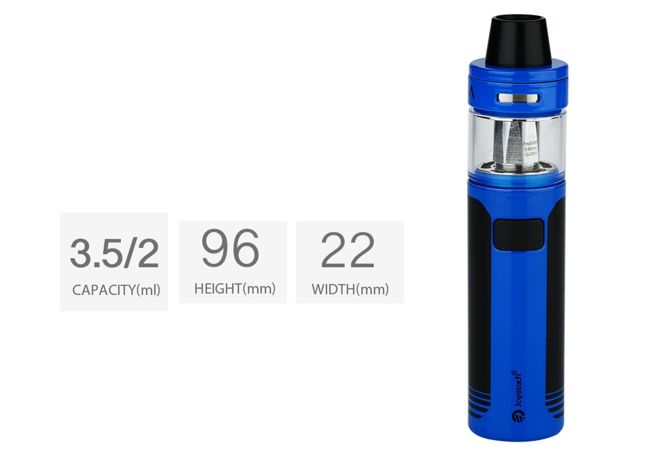 Joyetech CuAIO D22 Starter Kit 1500mAh 3  29622 CAPACITY ml  HEIGHT mm  WIDTH mm