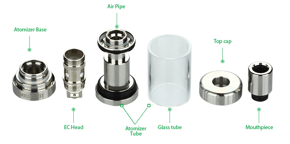 Eleaf Melo 3 Atomizer 4ml Air Pipe Atomizer base T EC Head Atomizer Glass tube Mouthpiece Tube