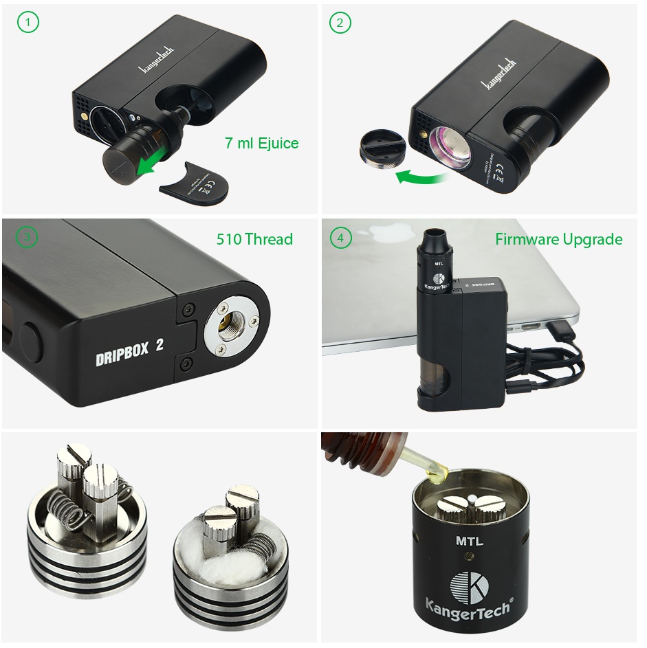 Kangertech Dripbox 2 TC Starter Kit 7 ml Ej 510 Thread Firmware Upgrade DRIPBOX 2 MTL angerTech