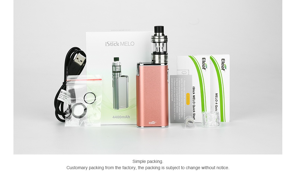 Eleaf iStick Melo 60W with Melo 4 TC Kit 4400mAh Stick MELO 4400mAh Simple packin tomary packi the factory  the packing is subject to change without notice