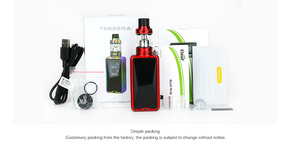 Eleaf Tessera 150W with Ello TS TC Kit 3400mAh TE55 R  Customary packing from the factory  the packing is subject to change without notice