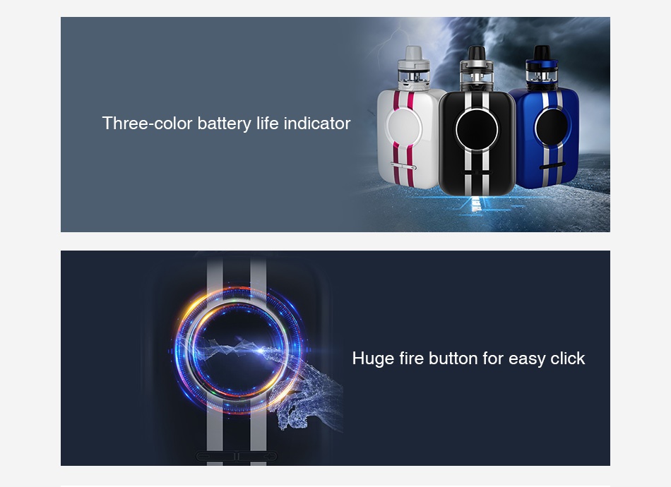 UD Gaxi 60W VW Kit 3200mAh   J Three color battery life indicator Huge fire button for easy click