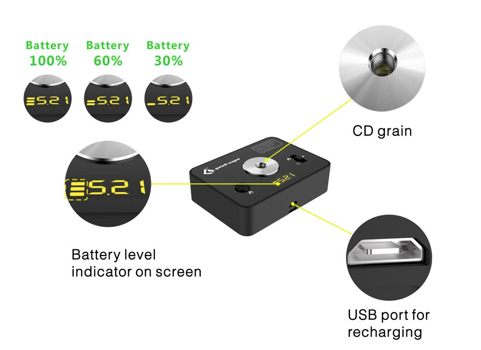 GeekVape 521 Tab Mini Coil Master Battery Battery Battery 100 60  30   s  CBD grain    Battery leve indicator on screen USB port for recharging