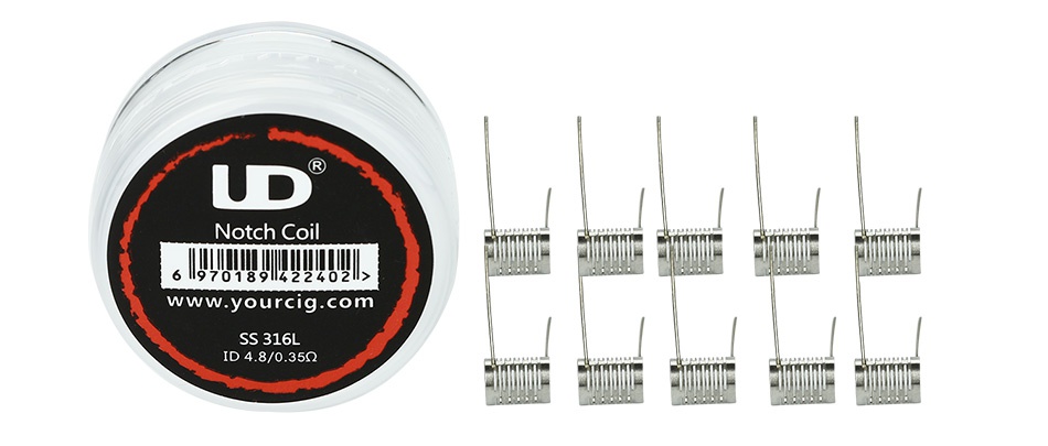 UD Notch Coil (SS316L ID4.8x0.35ohm) 10pcs Notch Coil 0189422402 www yourcig co SS 316L ID48 0 35Q