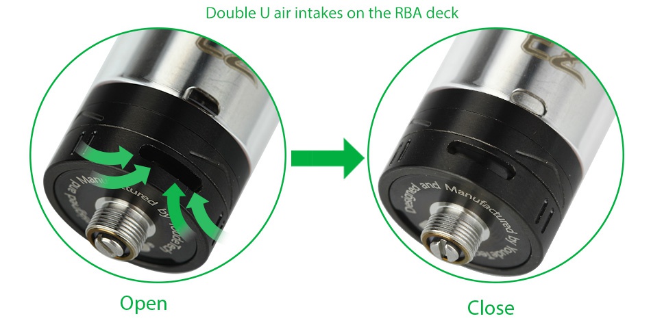 UD EZ RTA Tank 4ml Double u air intakes on the rba deck Open Close