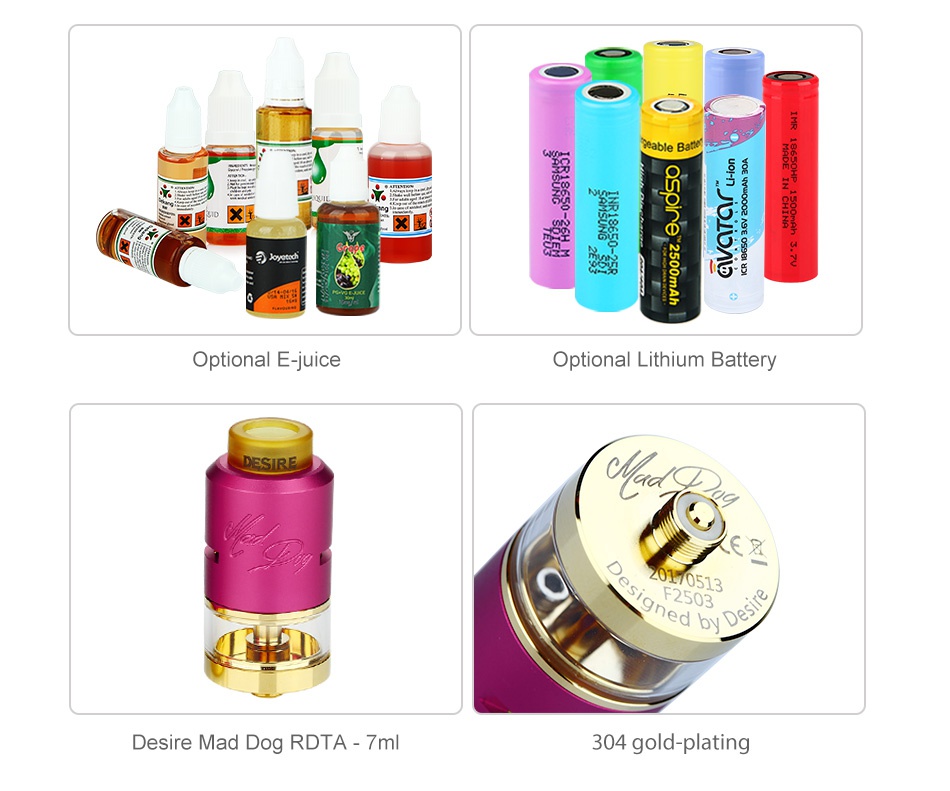 Desire Mad Dog RDTA MECH Kit 38    G  l65 Optional E juice Optional Lithium Battery 60513 d by Desire Mad Dog rdta 7ml 304 gold plating