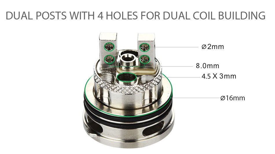 Smkon Polarice RTA 2ml DUAL POSTS WITH 4 HOLES FOR DUAL COIL BUILDING 02mm 8 0mm 4 5X3mm oimm