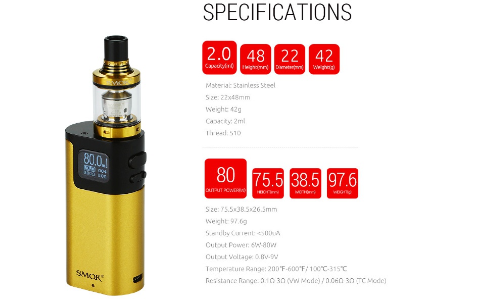 SMOK G80 Kit with Spirals Tank 80 Black red Black Greel Gold black ver