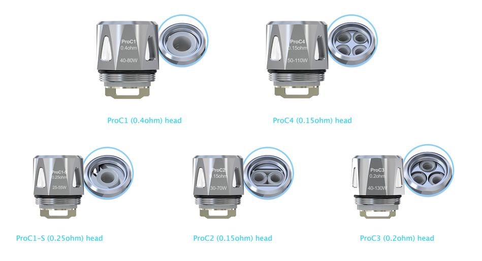 Joyetech eVic Primo SE 80W with ProCore SE Kit 4080W 50 110V ProCl  ohm  head ProC4 0  15ohm  head ProCI S 0 25ohm  head ProC2 0 15ohm  head ProC3 0 ohm  head