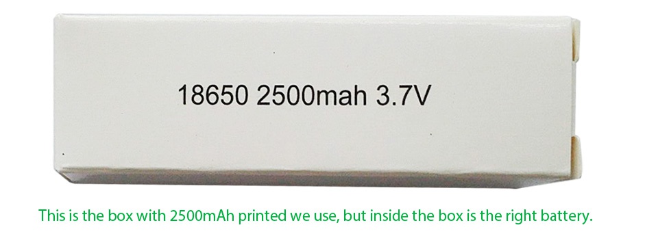 SAMSUNG INR18650-30Q High-drain Li-ion Battery 15A 3000mAh 186502500mah3 7V This is the box with 2500m Ah printed we use  but inside the box is the right battery