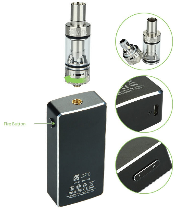 Vaptio Ascension S50 ATC Kit 4200mAh Fire button