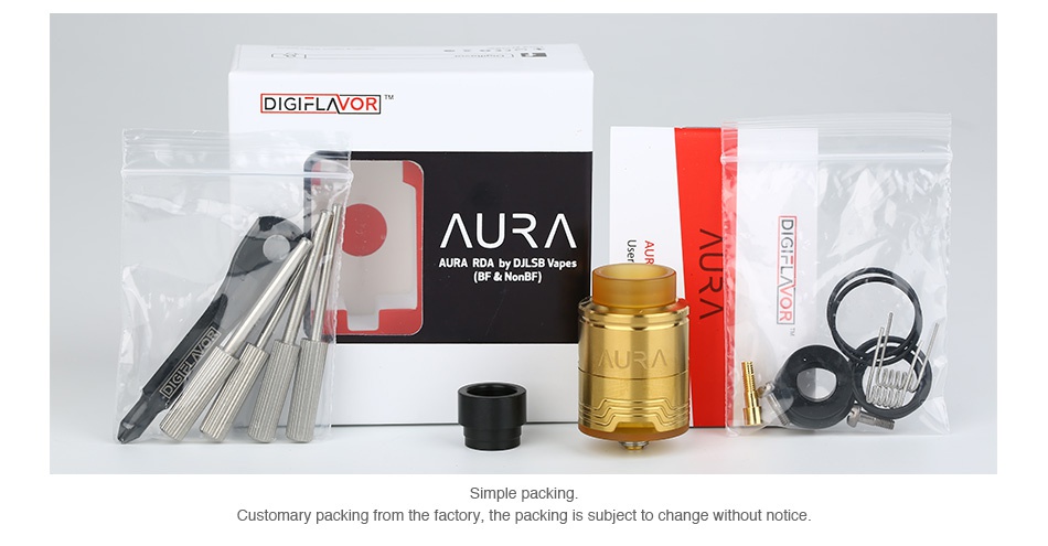 Digiflavor Aura RDA DIGIFLAVOR  UR  AURA RDA by DJLSB Vapes Customary packing from the factory  the packing is subject to change without notice