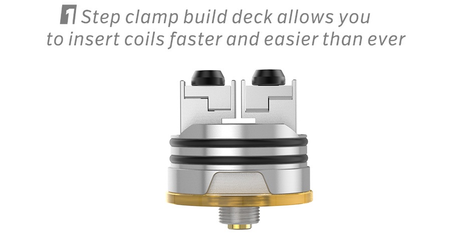 Digiflavor Aura RDA 1 Step clamp build deck allows you to insert coils faster and easier than ever