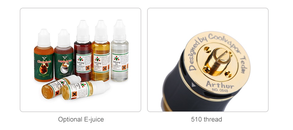 Cool Vapor Arthur RDA C or Optional E juice 510 thread