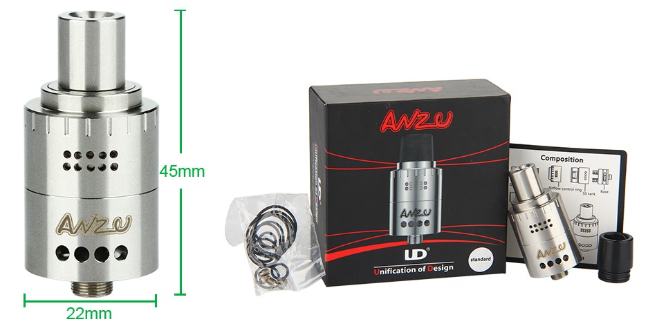 UD Anzu RDA Atomizer A20      Composition 45mm A20    e   fication of Design 22mm