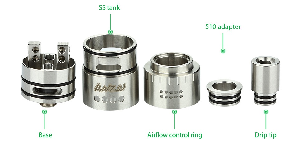 UD Anzu RDA Atomizer SS tank 510 adapt A20 OOOOO Base Airflow control ring Drip tip