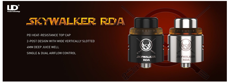 UD Skywalker RDA SPWALKER RDA  l 2 POST DESIGN WITH WIDE VERTICALLY SLOTTED 4MM DEEP JUICE WELL SINGLE DUAL AIRFLOW CONTROL