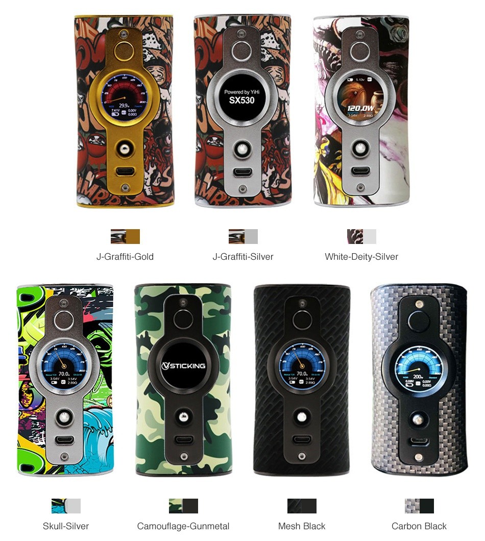 Vsticking VK530 200W TC Box MOD Powered by YH o  s   J Graffiti Gold J Graffiti Silver White Deity Silver OSTICKING Skull Silver Camouflage Gunmetal Mesh black Carbon black