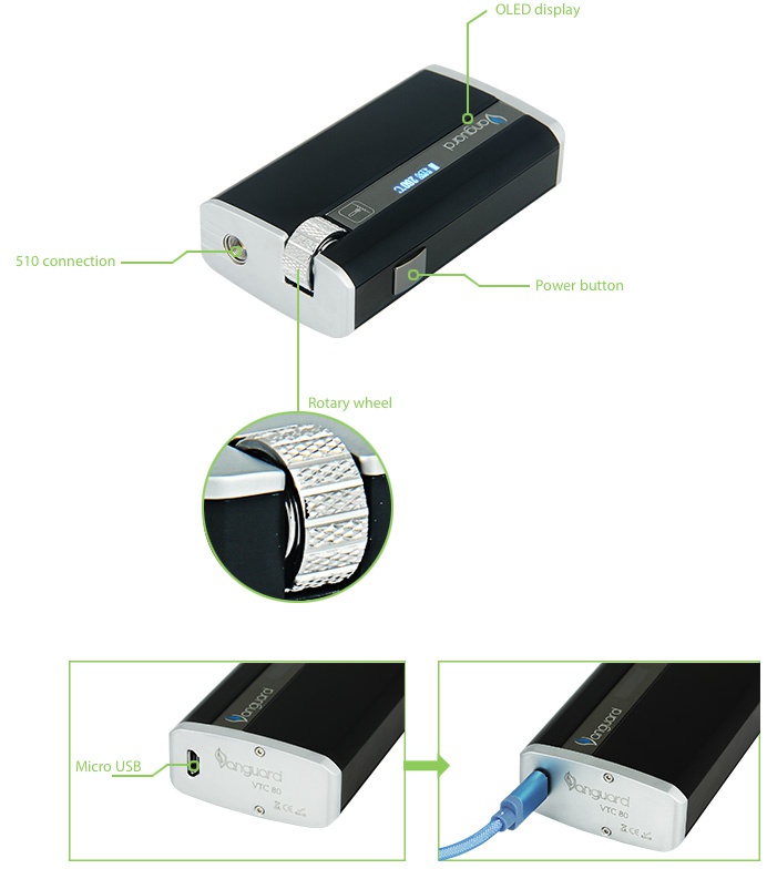 Vanguard Cavalry VTC80 TC MOD 4400mAh olED displa 510 connection